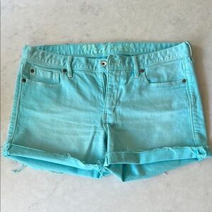 Madewell Aqua Denim Cut Off Cuffed Shorts Sz 30